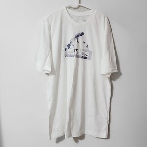 Adidas Men's White and Blue Logo Tee XLT